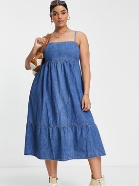 ASOS Curve Denim Tie Back Midi Dress Plus 22